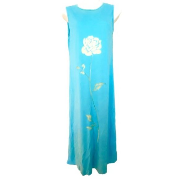 3 for 10$, Aqua Blue Ethnic Maxi Dress with Rose - Picture 1 of 4